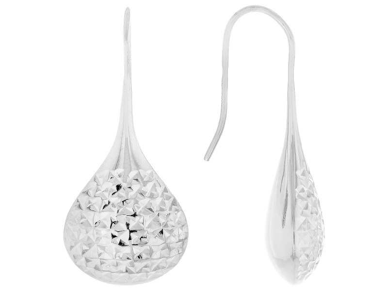 Sterling Silver Diamond Cut Pear Drop Earrings