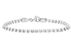Rhodium Over Sterling Silver 3mm "Ghiaccio" Diamond-Cut Bead Bracelet