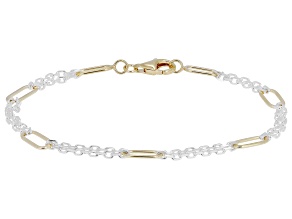 18k Yellow Gold Over Sterling Silver Two-Tone 5mm Cable and Paperclip Bracelet