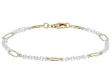 18k Yellow Gold Over Sterling Silver Two-Tone 5mm Cable and Paperclip Bracelet