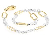 18k Yellow Gold Over Sterling Silver Two-Tone 5mm Cable and Paperclip Bracelet