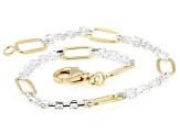 18k Yellow Gold Over Sterling Silver Two-Tone 5mm Cable and Paperclip Bracelet
