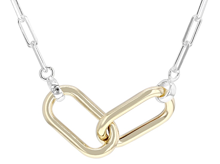 18k Yellow Gold Over Sterling Silver Two-Tone 10mm Paperclip Station 18" Necklace