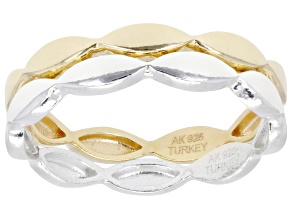 18k Yellow Gold Over Sterling Silver and Sterling Silver 2.7mm Marquise Band Ring Set of 2