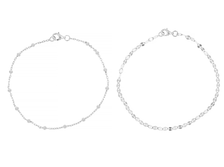 Sterling Silver 2.5mnm Cable and 3mm Mirror Link Bracelet Set of 2