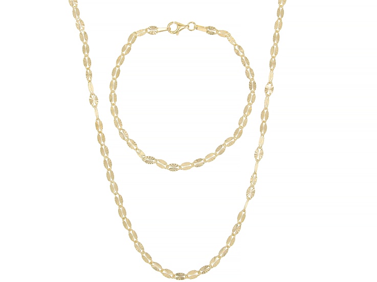 18k Yellow Gold Over Sterling Silver 3.5mm Mirror 18" Necklace and 7.25" Bracelet Set of 2