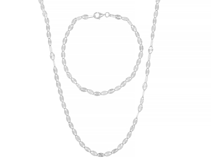 Sterling Silver 3.5mm Mirror 18" Necklace and 7.25" Bracelet Set of 2