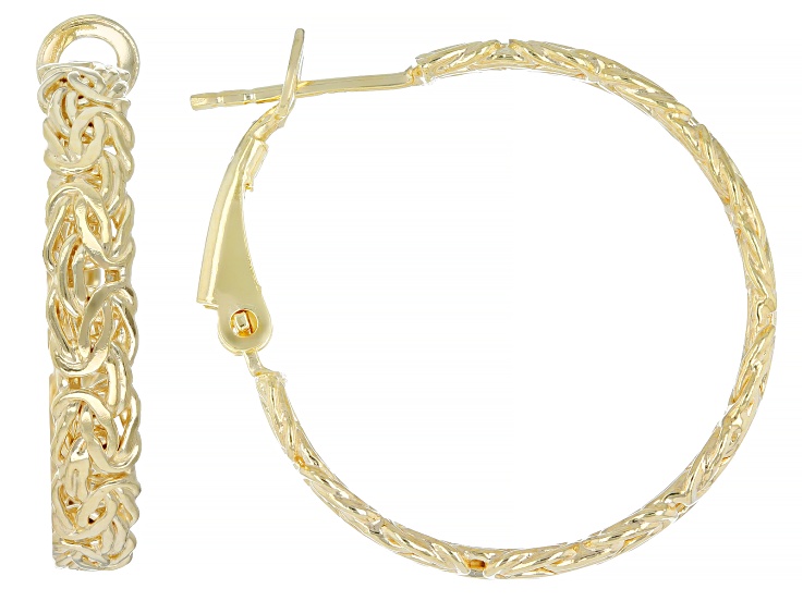 18k Yellow Gold Over Sterling Silver 1" Byzantine Hoop Earrings