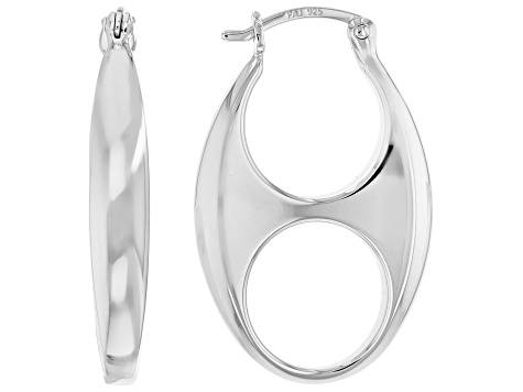 Rhodium Over Sterling Silver Mariner Link Hoop Earring