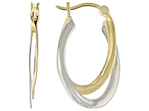 18k Yellow Gold Over Sterling Silver Two-Tone Double Oval Hoop Earrings