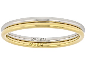 18k Yellow Gold Over Sterling Silver and Rhodium Over Sterling Silver 1.3mm Band Ring Set of 2