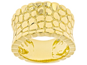 18k Yellow Gold Over Sterling Silver Textured Wide Band Ring