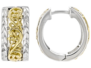 18k Yellow Gold Over Sterling Silver Two-Tone Diamond Cut Hoop Earrings