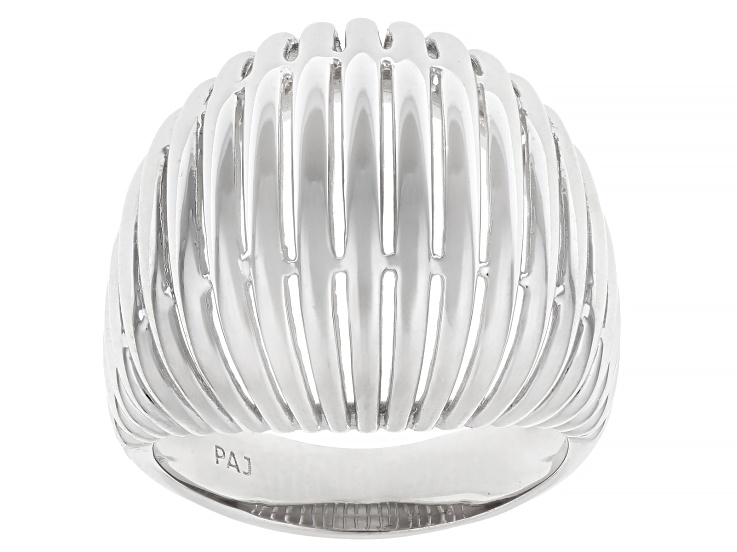 Rhodium Over Sterling Silver Textured Dome Ring