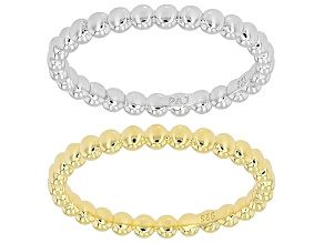 18k Yellow Gold Over Sterling Silver and Rhodium Over Sterling Silver 2.4mm Band Ring Set of 2