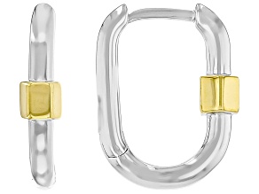 18k Yellow Gold Over Sterling Silver Two-Tone Paperclip Hoop Earrings