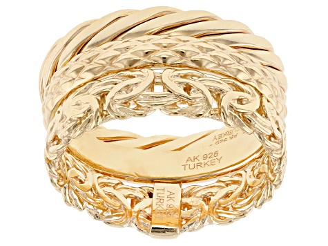 18K Yellow Gold Over Sterling Silver Set of 3 Bands