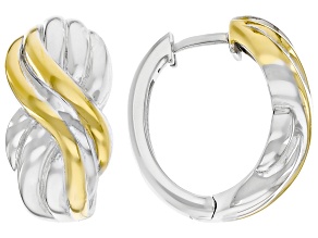 18k Yellow Gold Over Sterling Silver Two-Tone Braided Hoop Earrings