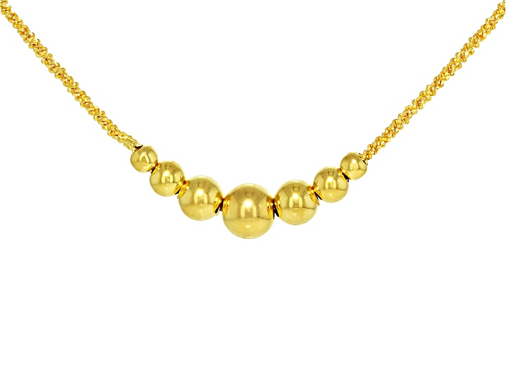 18K Yellow Gold Over Sterling Silver Polished Graduated Beads On Criss Cross 18 Inch Chain