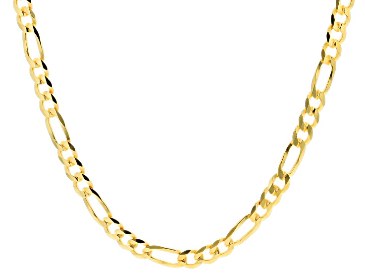 18K Yellow Gold Over Sterling Silver 3.6mm Polished Flat Figaro 20 Inch Chain