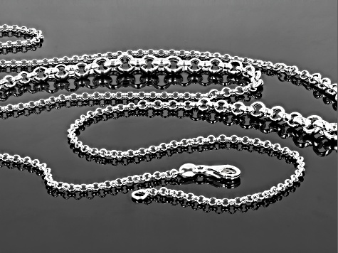 Sterling Silver Graduated Rolo Station 35.25 Inch Necklace