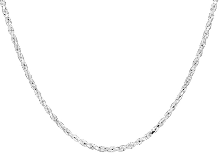 Rhodium Over Sterling Silver 2.5mm Diamond Cut Rope 18 Inch Chain
