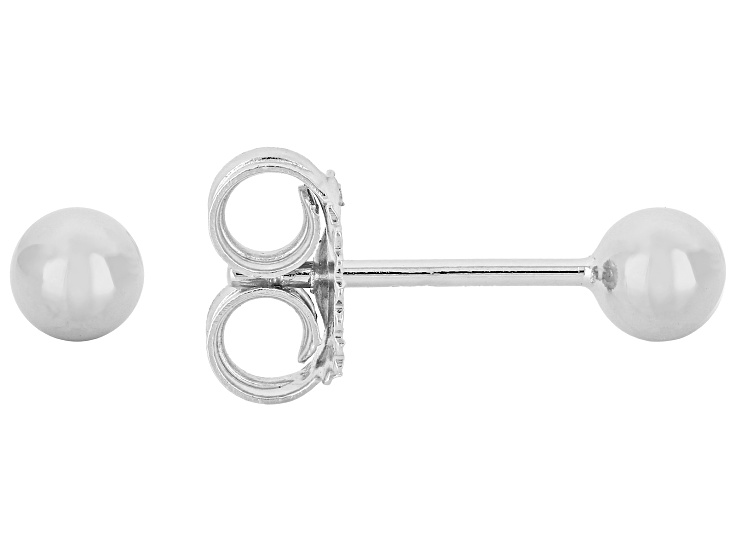 Rhodium Over Sterling Silver 4mm Polished Ball Stud Earrings