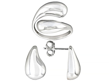 Picture of Sterling Silver Teardrop Bypass Ring and Teardrop Earrings Set