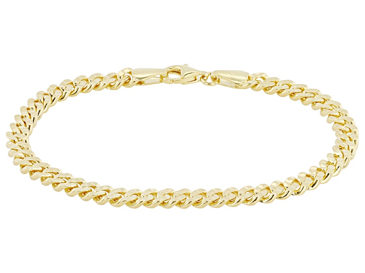 18K Yellow Gold Over Sterling Silver 5mm Diamond Cut Pave Curb Bracelet