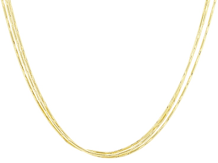 18K Yellow Gold Over Sterling Silver Diamond Cut Snake Three Strand 18 Inch Chain