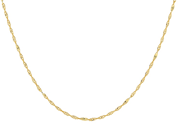 18K Yellow Gold Over Sterling Silver 1.7mm Diamond Cut Station Singapore 20 Inch Chain