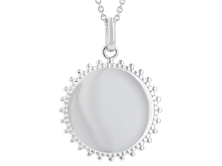 Rhodium Over Sterling Silver Polished Sun Disc Pendant 18 Inch Necklace