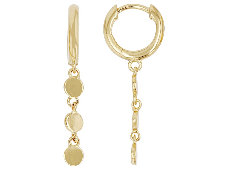 18K Yellow Gold Over Sterling Silver Dangle Disc Huggie Earrings