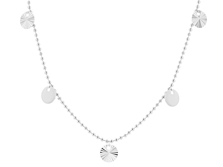 Rhodium Over Sterling Silver Polished & Diamond Cut Disc Station 18 Inch Necklace
