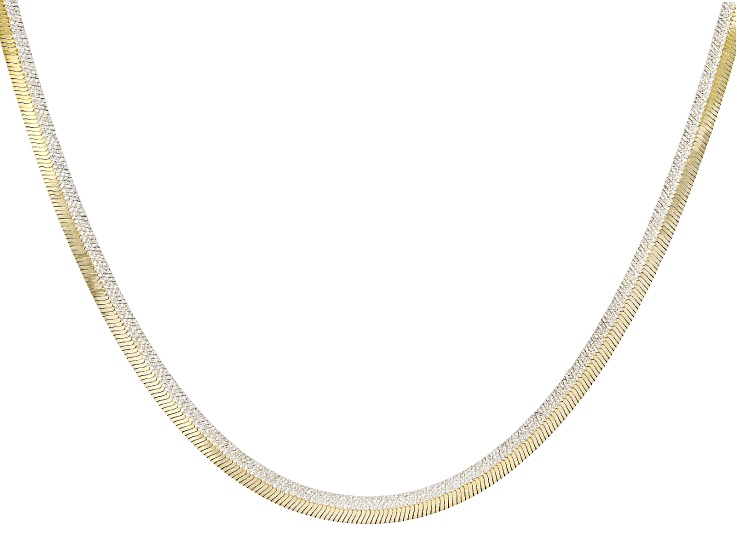 18K Yellow Gold Over Sterling Silver Two Tone 3.4mm Herringbone 20 Inch Chain