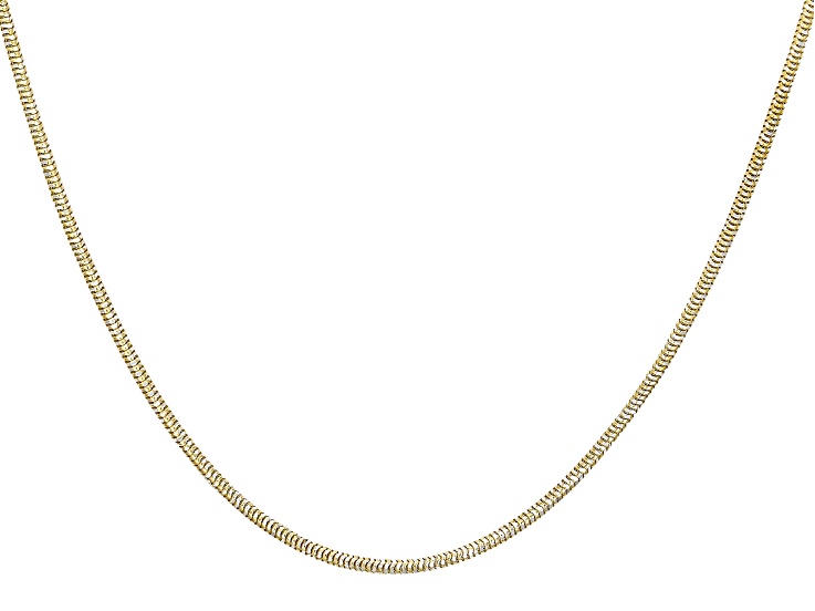 18K Yellow Gold Over Sterling Silver Two Tone 1.6mm Diamond Cut Snake 18 Inch Chain