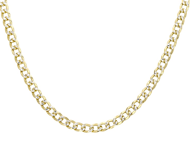 Sterling Silver & 18K Yellow Gold Over Sterling Silver 4.3mm Diamond Cut Cuban 20 Inch Chain