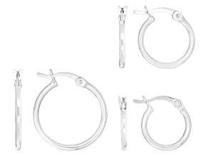 Sterling Silver 1.5mm Polished Hoop Earrings Set of 3