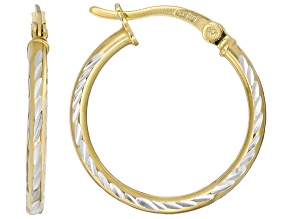 18K Yellow Gold Over Sterling Silver 2mm Diamond Cut Hoop Earrings