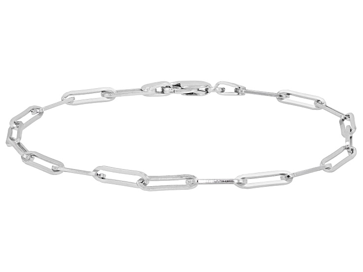 Rhodium Over Sterling Silver 3mm Polished Paperclip 7.25 Inch Bracelet