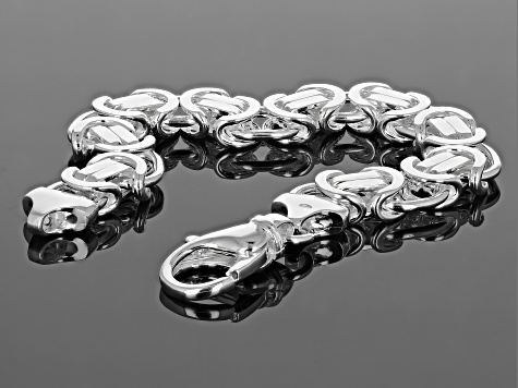 Sterling Silver 11.20MM Flat Byzantine 7.5 Inch Bracelet