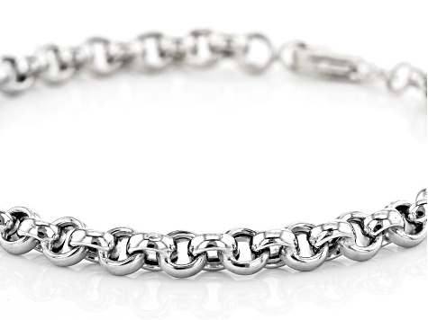Rhodium Over Sterling Silver 5MM Set of 2 Rolo and Wheat Link 7.5 Inch Bracelets
