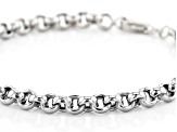 Rhodium Over Sterling Silver 5MM Set of 2 Rolo and Wheat Link 7.5 Inch Bracelets
