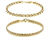 18K Yellow Gold Over Sterling Silver 5MM Set of 2 Rolo and Wheat Link Bracelets