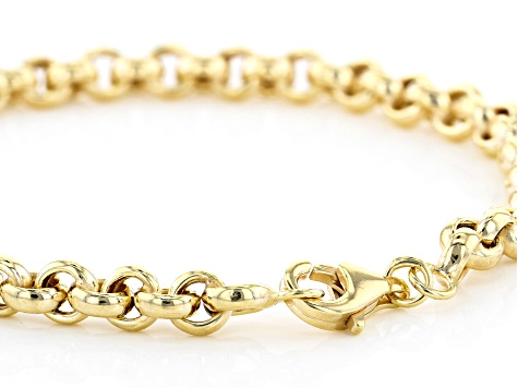 18K Yellow Gold Over Sterling Silver 5MM Set of 2 Rolo and Wheat Link Bracelets