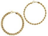 18K Yellow Gold Over Sterling Silver Set of 2 Byzantine and Rope Link Bracelets