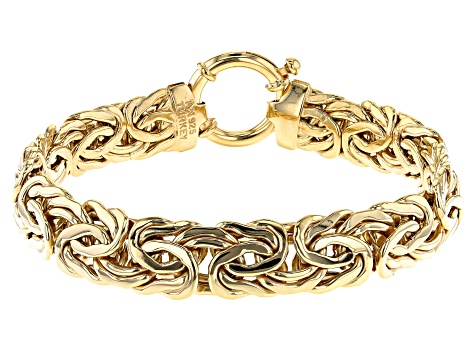 18K Yellow Gold Over Sterling Silver 12mm High Polished Bold Byzantine Link Bracelet