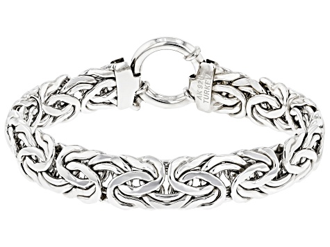 Sterling Silver 12mm High Polished Bold Byzantine Link Bracelet