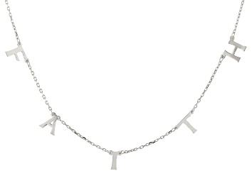 Picture of Rhodium Over Sterling Silver FAITH Initial Cable Chain 18 Inch with 2 Inch Extender Necklace