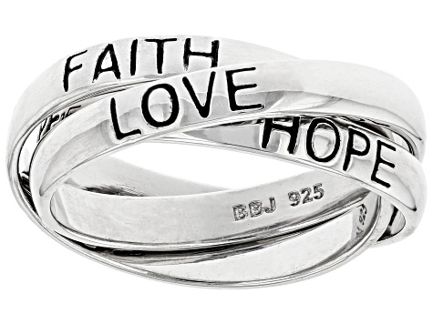 Sterling Silver Triple Rolling Faith, Hope, Love Band Rings